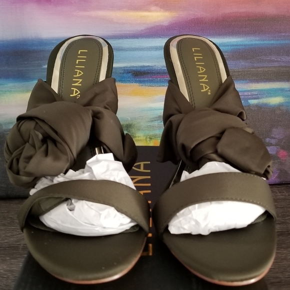 Liliana Olive Faux Satin Open Toe Stiletto Sandal w/Stretchy Ribbon Lace up - Picture 1 of 6